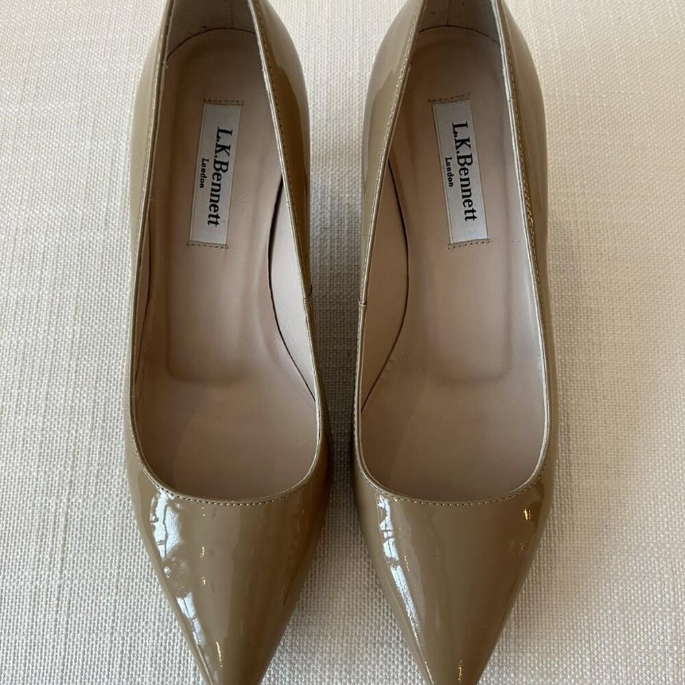 L K Bennett Nude Patent Kitten Heel Court Shoes